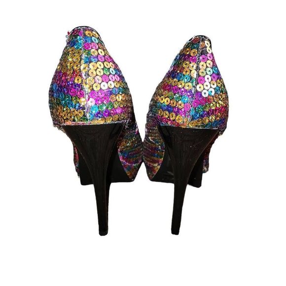 Deb Women's Multi Colored Rainbow Pride Sequin Platform Stiletto Heel Pumps Size - Picture 7 of 9